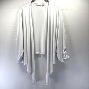 Susan Graver Liquid Knit Cardigan 2X Solid White 3/4 Ruched Sleeves Front Tie‎